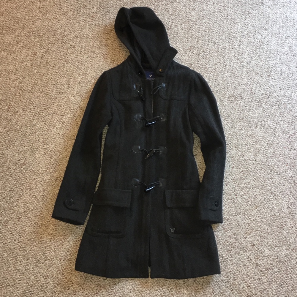 American Eagle Charcoal Gray Hooded Wool Coat